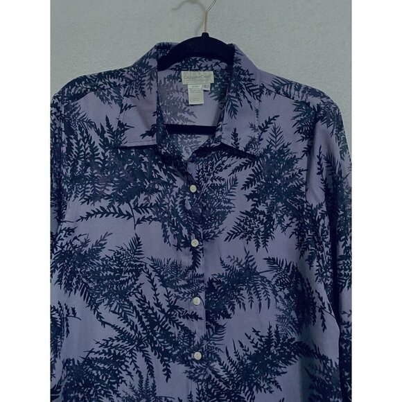 Coldwater Creek Womens Large Fern Print Sheer Tunic Top Jacket Purple Boho - Picture 2 of 6